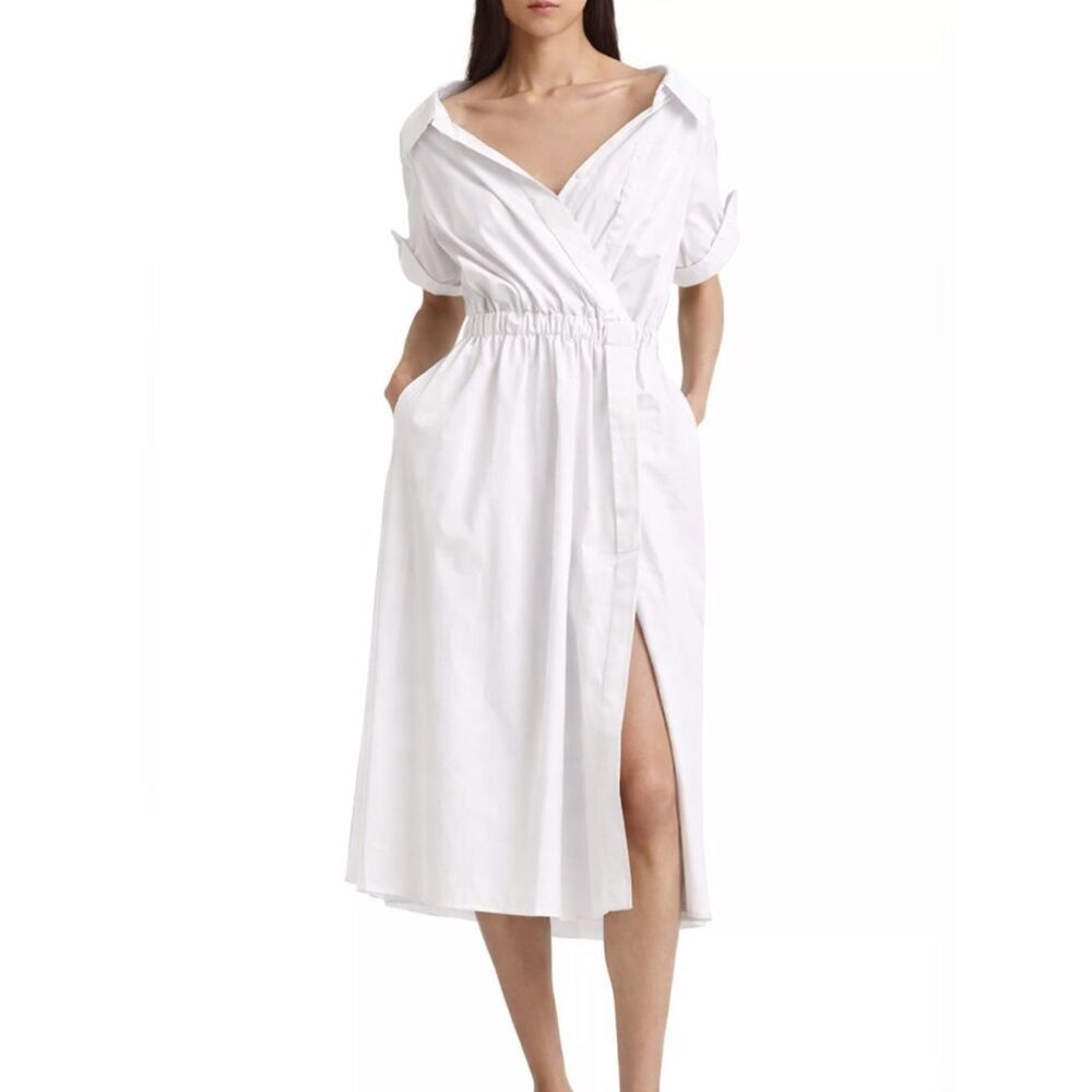 Altuzarra Lydia Open Neck Midi Dress White Italy Collared Size 6 Elegant